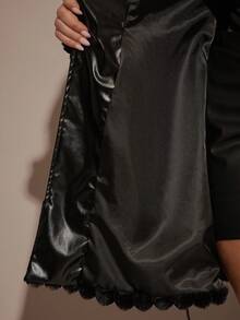 SHEIN BAE Jaqueta plus size feminina, patchwork com cinto, estilo de rua da moda, outono/inverno - Preto - Ver 8