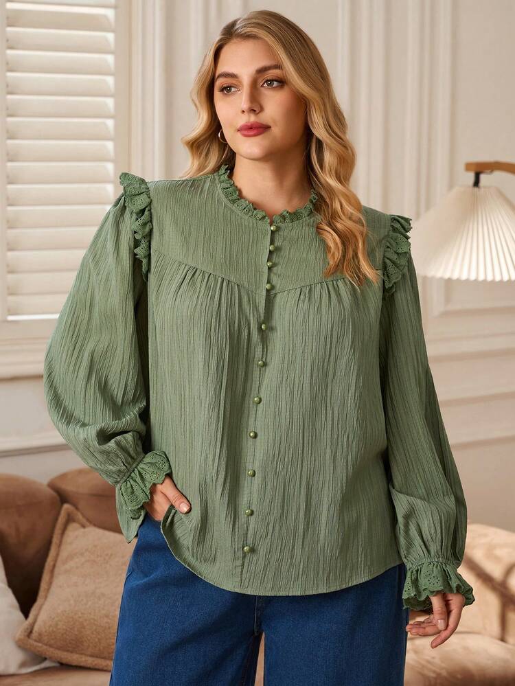 Plus Size Casual Solid Color Long Sleeve Shirt, Autumn New Year Look Maija Fall Winter 2025 Fall/Winter Party Elegant Dress Women New Year Clothes Elegant Dress Women  Stylish Clothing Collection Elegant Party Clothes For New Year Christmas Clothes For Women  Winter Clothes For Women