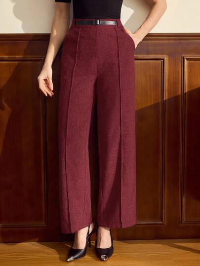 Vintamour Vintage Classic Elegant Women's Pants, Spring/Summer Fitted Waist Pants, Gray Straight Leg Pants With Pockets Red Burgundy Old Money Office,Fall,Fall Clothes For Women,Winter Clothes For Women New Year Valentine