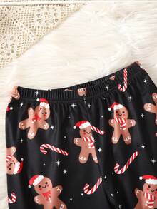 SHEIN 少女紧身针织休闲圆领长袖家居服套装 - 藍色 - 查看 4