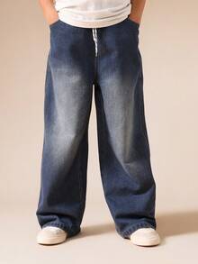 SUMWON 刺绣 Logo 阔腿抽绳牛仔裤，休闲街头风度假必备 - 藍色 - 查看 3