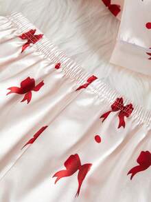 2pcs/Set Teen GirlElegant Plaid Satin Fabric Cardigan & Pants Casual Comfortable Pajamas - Pink - View 7