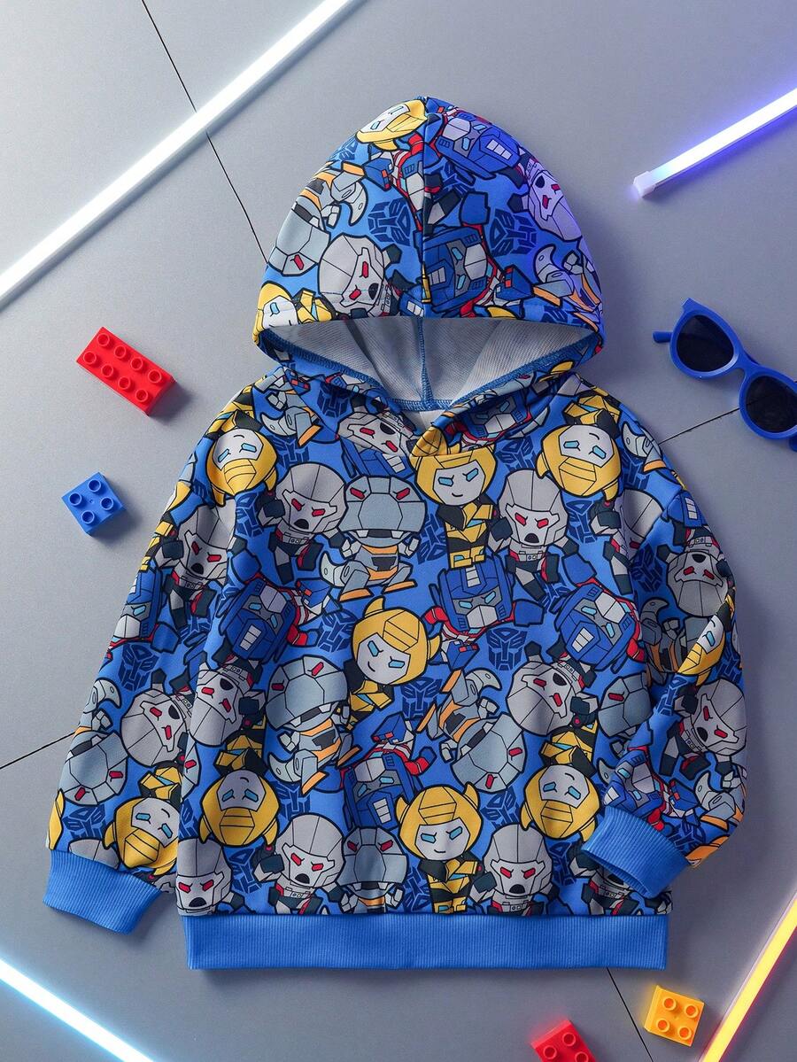 Transformers X SHEIN Young Boy Casual Cartoon All-Over Print Hoodie, Autumn - Multicolor - View 1