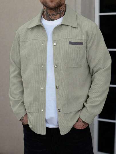 Manfinity CasualCool 男士休闲日常通勤拼接口袋灯芯绒长袖夹克，秋季款