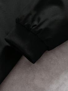 Manfinity Roghcode 男士休闲毛绒领拉链加厚羽绒服棒球夹克，羊毛领复古夹克，黑色，冬季 - 黑色 - 查看 4