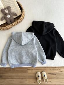 SHEIN 2 Piece Set, Buy One Get One Free, Kids Boys Casual Sweatshirt, Hooded Sweatshirt Set, Kids Long Sleeve Sweatshirt For Boys And Girls, Back To School,Basic Top,Black Tops,Back To School Clothes Boys,Coat - Multicolor - View 3