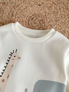 Loomiva 2pcs Baby Boy Cartoon Animal Print Crew Neck Long Sleeve Top And Elastic Waist Pants Set