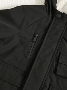 SHEIN 男婴/女婴羊毛加厚连帽棉衣，黑色长袖夹克，舒适百搭休闲工作服风格百搭冬季外套，适合室内、户外、滑雪、日常穿着、运动、玩耍、派对、摄影 - 黑色 - 查看 8