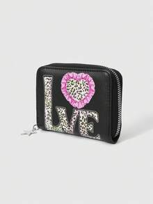 ROMWE 1pc Leopard Print Goth Style Compact Coin Purse - Black - View 3