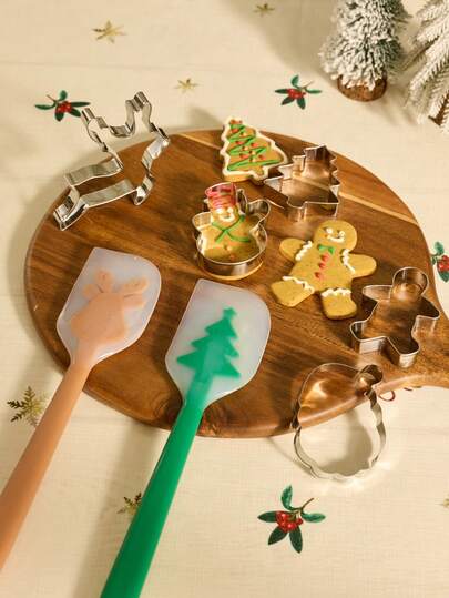 Cirelle 1-Piece Christmas Stainless Steel Cookie Cutter & Silicone Spatula Set - Christmas Tree DIY Baking Cookie Mold
