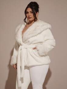 SHEIN BAE Chaqueta elegante y con textura suave para mujer de talla grande, para otoño/invierno - Beis - Ver 6