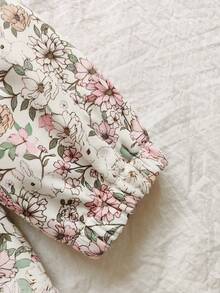 SHEIN Vintaside Kids 女童可爱印花保暖拉链外套，秋冬季 - 棕色 - 查看 5