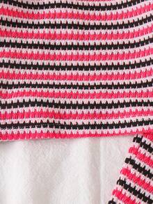 SHEIN Vintaside Kids 2pcs Baby Girl Spring/Autumn Black & White Striped Knit Top + Casual Pants Set