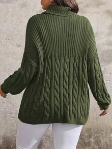 SHEIN LUNE Plus Size Solid Color Minimalist Everyday Long Sleeve Knit Pullover Sweater - Army Green - View 2