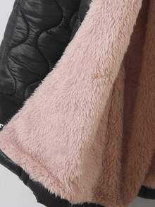 SHEIN Genkimix Kids 女童拉鍊連帽毛絨內裡加厚外套，女童冬季保暖夾克，黑色，保暖內裡 - 黑色 - 查看 8
