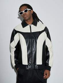 Modcrash 男士双色拉链PU皮夹克 - 黑與白 - 查看 4