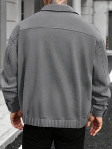 Manfinity Homme Men's Casual Fashion Single-Breasted Long Sleeve Woolen Coat, Autumn - Grey - View 2