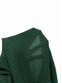 SHEIN Unity Áo thun dài tay hở vai cổ chữ V màu trơn đơn giản dành cho nữ - Màu xanh lá cây đậm - Xem 5