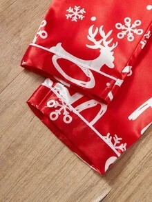 SHEIN Girls' Red And White Christmas Penguin & Candy Cane Print Fleece Pajama Set,Cute Autumn Winter Casual Comfortable 2 Pieces Matching Family Pajamas - Red - View 10