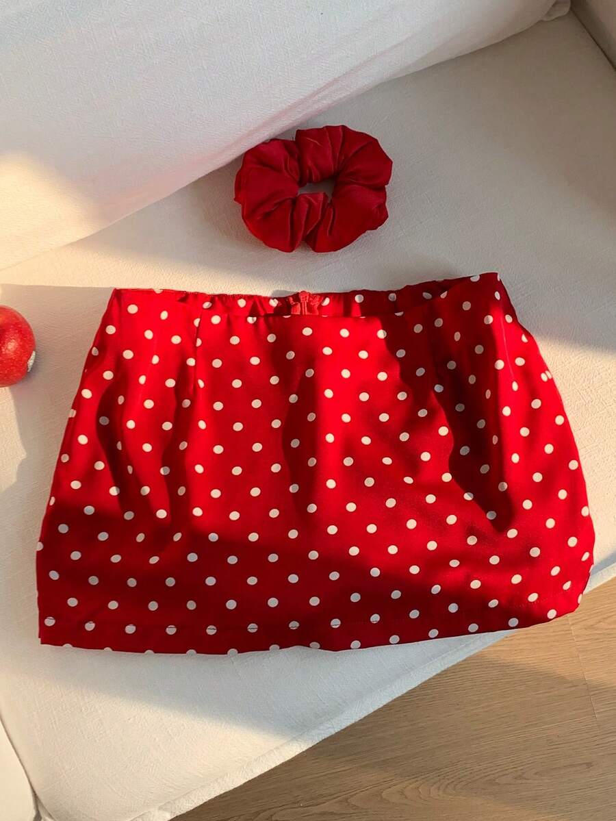 Comfortcana Váy đỏ chấm bi thời trang mùa đông 2025 mới đến, phong cách tối giản, thời trang dành cho nữ, thường ngày, đa năng, mùa hè, dễ thương, sang trọng, ấm cúng cho tiệc tùng mùa thu và mùa đông, kỳ nghỉ lễ tốt nghiệp - Đỏ - Xem 1