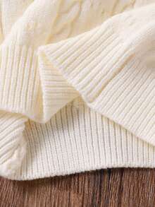 SHEIN Newborn Baby Sweater Co-Ords,Cute All White Autumn Knitted Long Sleeve Turtleneck Cable Design Sweater&Pants Two Pieces Set,Neutral Vintage Clothes - Apricot - View 8