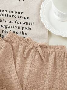 Conjunto de camiseta de manga larga de punto de unicolor versátil y casual para niñas bebé - Caqui - Ver 7