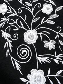 Rosumi Plus Size Women Black And White Floral Embroidery Cardigan, Autumn Elegant Casual Cozy Fall Winter , Party New Year Look - Black - View 7