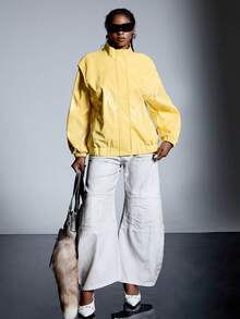 LYSMO Áo khoác PU màu vàng thời trang cỡ lớn, mùa thu - Màu vàng - Xem 4