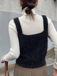 FRIFUL 女士无袖蓬松休闲针织毛衣背心亮片