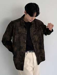 DAZY 男士纯棕色染色面料衬衫，秋季 - 棕色 - 查看 6