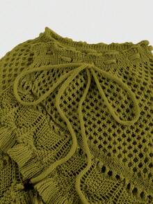 ROMWE Falda de punto calada de verano, casual y de vacaciones para mujer - Verde Oscuro - Ver 3