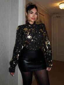 Xyvia Women's Elegant Party Shirt, Single Piece Woven Shiny Shirt Black Top, Comfortable Women's Long Sleeve Shirt Collar Clothing For Autumn/Winter, Christmas, New Year, Silver Shiny Outfit Women's Party Shirt