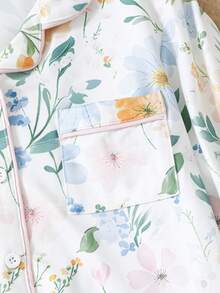 SHEIN 2 件套女童花卉印花休闲宽松翻领开衫和裤子套装，优雅时尚 - 白色 - 查看 3