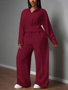 Slaydiva Hàng mới về Thu Đông, Quần áo Thu/Đông dành cho nữ, Halloween, Bộ đồ mặc nhà cỡ lớn cho nữ, Áo liền quần dài tay, Bộ hai mảnh kín đáo, Áo liền quần cho người có đường cong, Áo liền quần cỡ lớn, Thanh lịch - Màu Đỏ Sâu - Xem 14