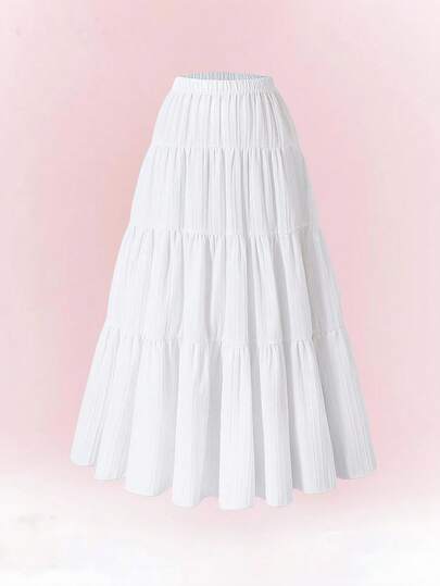 Elegant Choice For Baby: Girls' White Woven Crinkle Fabric Skirt, Unique Texture, Delicate Details, Pleated Fluidity, Showcasing Sweet Elegant, Essential For Outings. Fall Winter