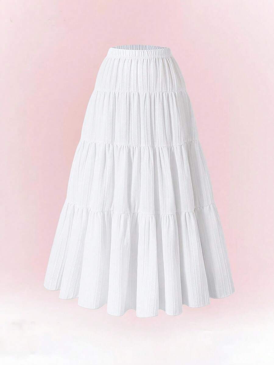 Elegant Choice For Baby: Girls' White Woven Crinkle Fabric Skirt, Unique Texture, Delicate Details, Pleated Fluidity, Showcasing Sweet Elegant, Essential For Outings. Fall Winter