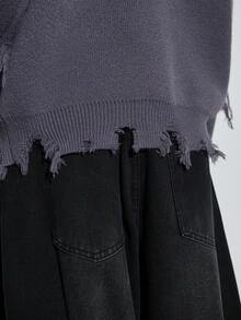 Modcrash ANDREILEE Men Skull Graphic Distressed Fringes Crew Neck Casual Sweater, Emo, For Halloween - Grey - View 7