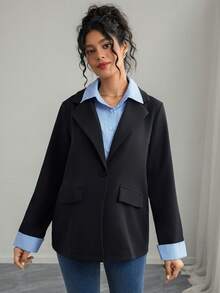 SHEIN Casual Loose Blazer Jacket - Black - View 5