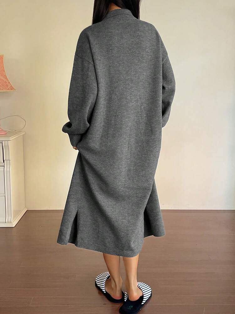 Women's Loose Knit Long Nightgown, Simple Design For Winter, Moo Moo Night Dress