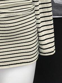 EgrlEra 女式时尚黑灰条纹长袖连衣裙 - 彩色 - 查看 4