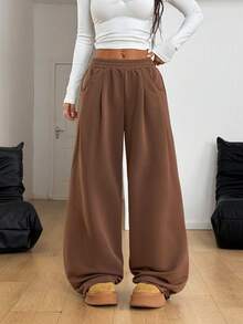 Coolane 女式秋季街头时尚休闲复古灯芯绒纹理长裤 - 棕色 - 查看 3