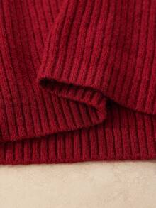 Modelyn Women's Elegant Solid Color V-Neck Flap Pocket Fitted Sweater Dress, Versatile For Autumn/Winter - Burgundy - View 8