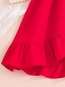 Elladie kids Vestido de princesa con volantes y dobladillo asimétrico para niña, color rojo dopamina, Día del Niño mexicano - Rojo - Ver 7