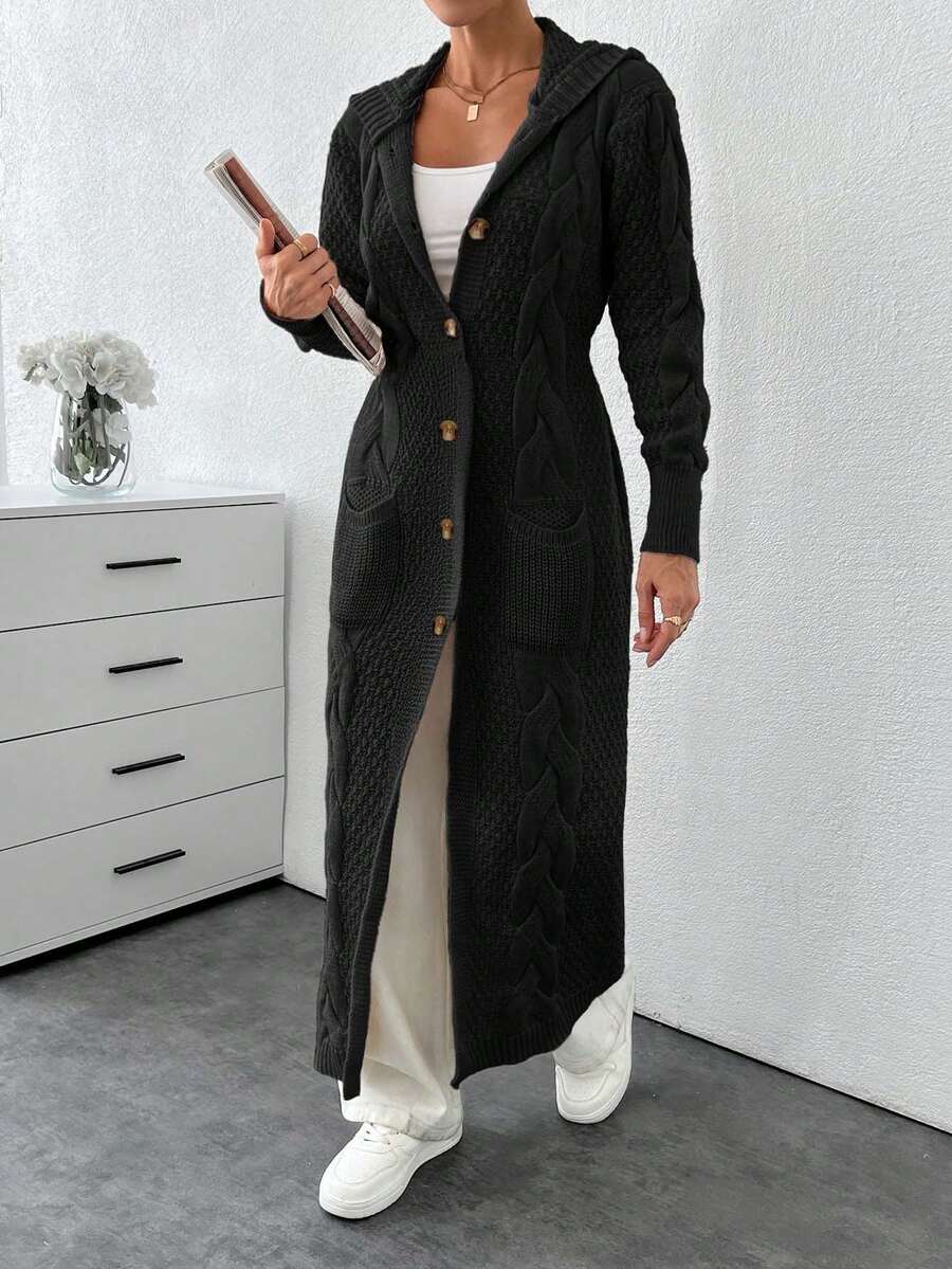 SHEIN Tall Cardigan With Detail And Long Special Button Detail+ 480 - Black - View 1