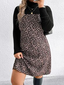 EMERY ROSE Women's Fashionable Velvet Leopard Print Suspender Dress - Multicolor - View 5