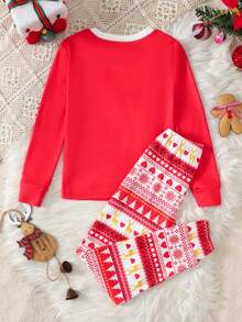 SHEIN Tween Girl Casual Comfortable Cartoon Graphic Crew Neck Pullover Loungewear - Red - View 2