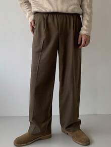 DAZY Men's Solid Color Elastic Waist Design Brown Commuter Casual Pants, Autumn - Brown - View 5