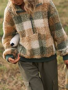 Medorelle 女士宽松长款加绒半拉链卫衣，带口袋，适合秋冬季、圣诞节、新年等户外休闲穿着 - 綠色 - 查看 5