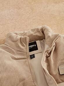 Manfinity NXTstreet 男士字母刺绣拉链休闲冬季夹克 - 卡其色 - 查看 4