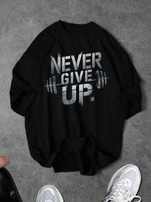 Sport MetroGents Áo thun thể thao nam cổ tròn tay ngắn in khẩu hiệu, áo thun in hình, áo tập gym nam - màu đen - Xem 1